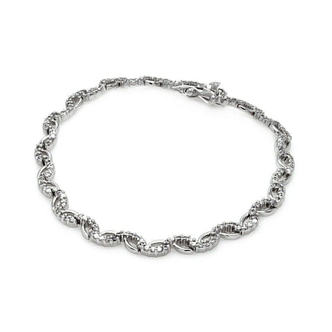 Sterling Silver Multiple Stones Tennis CZ Pearl Bracelet