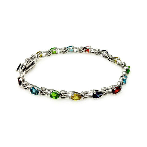 Sterling Silver Multicolor Teardrop CZ Pearl Bracelet