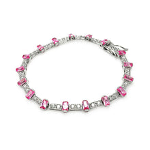 Load image into Gallery viewer, Sterling Silver Pink Baguette and Clear CZ Bracelet