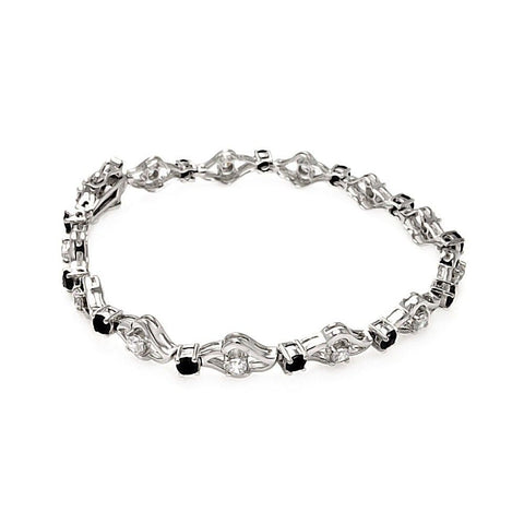 Sterling Silver Open Link Black CZ Bracelet