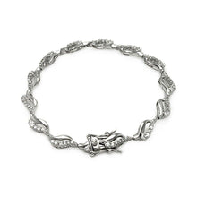 Load image into Gallery viewer, Sterling Silver Rhodium Plated Open Wave Tennis Clear CZ Bracelet