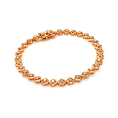 Sterling Silver Gold Rose Plated Clear Flower Link CZ Bracelet