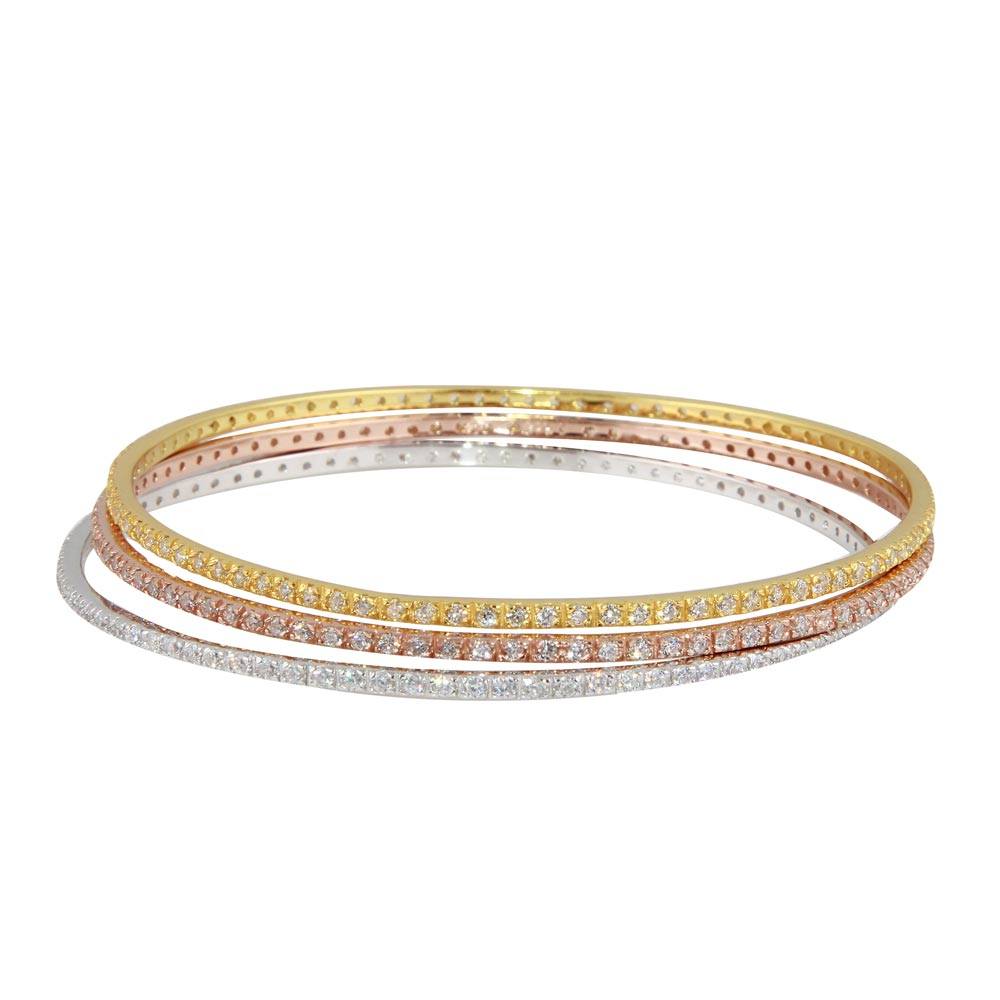 Sterling Silver Rhodium Plated Five Tone CZ Bracelet