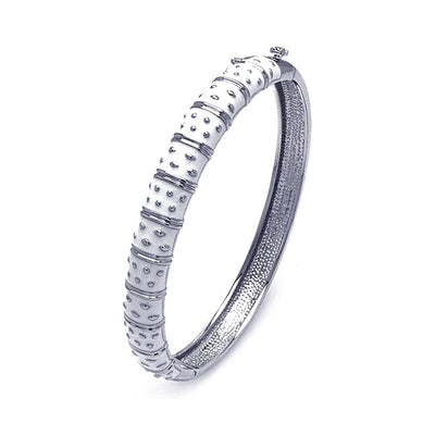 Sterling Silver Rhodium Plated White Enamel CZ Bangle Bracelet