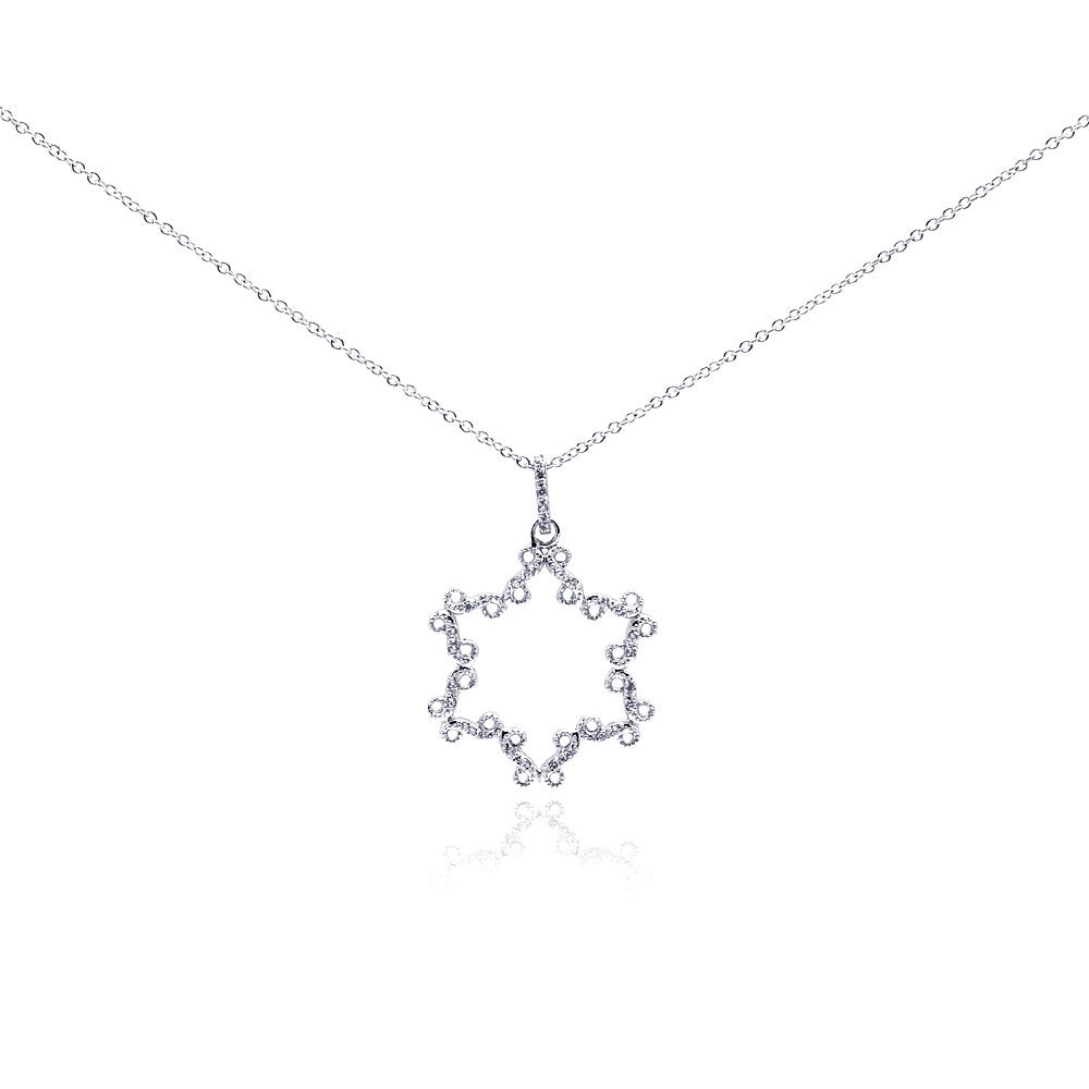 Sterling Silver Rhodium Plated Open Star CZ Necklace