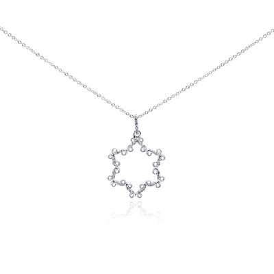 Sterling Silver Rhodium Plated Open Star CZ Necklace