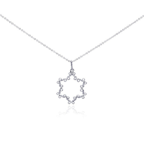 Sterling Silver Rhodium Plated Open Star CZ Necklace