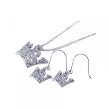 Load image into Gallery viewer, Sterling Silver Rhodium Plated Clear Crown CZ Hook Earring and Necklace Set