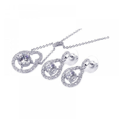 Sterling Silver Rhodium Plated Round Circle Open Clear Center CZ Dangling Stud Earring and Dangling Necklace Set