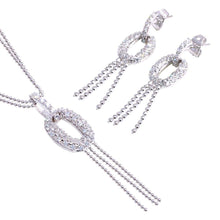 Load image into Gallery viewer, Sterling Silver Rhodium Plated Clear Micro Pave Open Circle CZ Dangling Stud Earring and Dangling Necklace Set