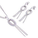 Sterling Silver Rhodium Plated Clear Micro Pave Open Circle CZ Dangling Stud Earring and Dangling Necklace Set