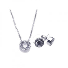 Load image into Gallery viewer, Sterling Silver Rhodium Plated Clear Round Pave Set CZ Stud Earring and Necklace Set