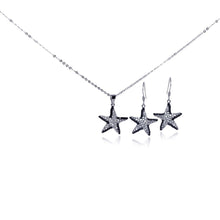 Load image into Gallery viewer, Sterling Silver Rhodium and Black Rhodium Plated Black and Clear Star CZ Hook Earring and Dangling Necklace Set