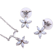 Load image into Gallery viewer, Sterling Silver Rhodium Plated Clear Mini Flower CZ Stud Earring and Necklace Set