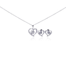 Load image into Gallery viewer, Sterling Silver Rhodium Plated Open Heart Clear Outline CZ Stud Earring and Necklace Set