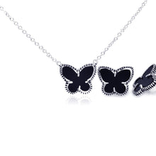 Load image into Gallery viewer, Sterling Silver Rhodium Plated Black Onyx Mini Butterfly Stud Earring and Necklace Set