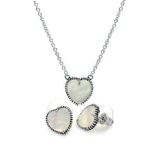 Load image into Gallery viewer, Sterling Silver Rhodium Plated Mother of Pearl Heart Stud Earring and Necklace Set