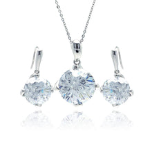 Load image into Gallery viewer, Sterling Silver Rhodium Plated Large Round Clear CZ Hook Earring and Dangling Necklace Set