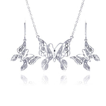 Load image into Gallery viewer, Sterling Silver Rhodium Plated Clear Filigree Butterfly CZ Hook Earring and Necklace Set