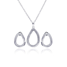 Load image into Gallery viewer, Sterling Silver Rhodium Plated Clear Open Teardrop CZ Stud Earring and Necklace Set