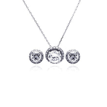 Load image into Gallery viewer, Sterling Silver Rhodium Plated Clear Round Circle CZ Stud Earring and Necklace Set