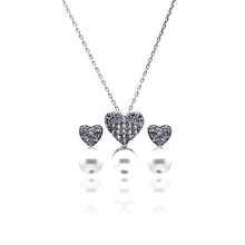 Load image into Gallery viewer, Sterling Silver Rhodium Plated Pearl Clear Heart CZ Hanging Stud Earring and Hanging Necklace Set