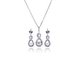 Sterling Silver Rhodium and Gold Plated Open Flower Outline Clear CZ Hook Earring and Necklace Set