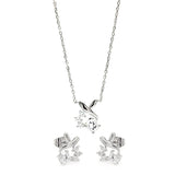 Sterling Silver Rhodium Plated Individual Clear Twist Wrap CZ Stud Earring and Necklace Set