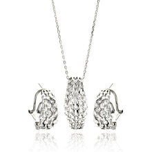 Load image into Gallery viewer, Sterling Silver Rhodium Plated Multi Row Clear CZ French Clip Earring and Necklace Set