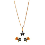 Sterling Silver Black Rhodium and Gold Plated Clear Mini Star CZ Stud Earring and Necklace Set