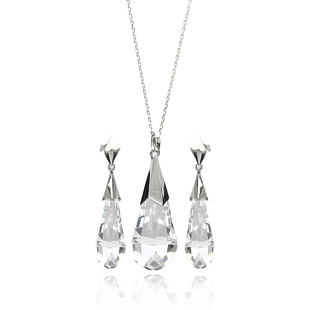 Sterling Silver Rhodium Plated Clear Drop CZ Set