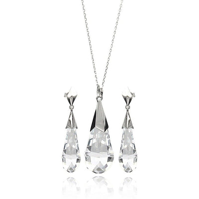Sterling Silver Rhodium Plated Clear Drop CZ Set