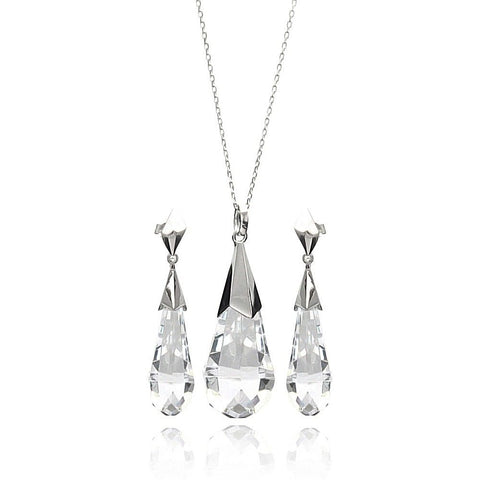 Sterling Silver Rhodium Plated Clear Drop CZ Set