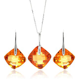 Sterling Silver Rhodium Plated Champagne Diamond Shaped Square CZ Hook Earring and Necklace Set