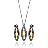 Sterling Silver Black Rhodium Plated Champagne and Clear Marquise Shaped CZ Stud Earring and Necklace Set