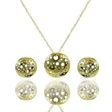 Load image into Gallery viewer, Sterling Silver Gold Plated Clear Round Disc CZ Stud Earring and Necklace Set