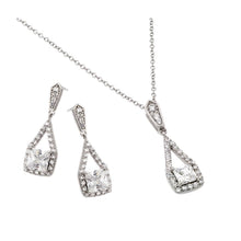 Load image into Gallery viewer, Sterling Silver Rhodium Plated Clear Square CZ Hanging Stud Earring and Hanging Necklace Set