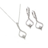 Sterling Silver Rhodium Plated Clear Open Marquise CZ Leverback Earring and Hanging Necklace Set