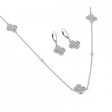 Load image into Gallery viewer, Sterling Silver Rhodium Plated Simple Clover CZ Leverback Earring And Necklace Set