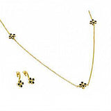 Sterling Silver Gold Plated Black CZ Dangling Stud Earring and 18 Inch Chain Necklace Set