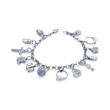 Load image into Gallery viewer, Sterling Silver Rhodium Plated Multiple Charm Bracelet