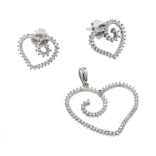 Load image into Gallery viewer, Sterling Silver Rhodium Plated Clear Open Heart CZ Stud Earring and Necklace Set