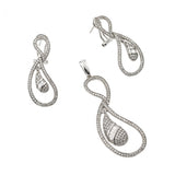 Sterling Silver Rhodium Plated Clear Open Loop Eggplant CZ Dangling Stud Earring and Necklace Set