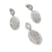Load image into Gallery viewer, Sterling Silver Rhodium Plated Clear Micro Pave Oval CZ Dangling Stud Earring and Dangling Necklace Set