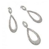 Sterling Silver Rhodium Plated Clear Open Micro Pave Teardrop CZ Dangling Stud Earring and Dangling Necklace Set