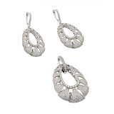 Sterling Silver Rhodium Plated Clear Micro Pave Open Puff Teardrop CZ Dangling Stud Earring and Dangling Necklace Set
