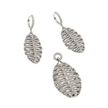 Load image into Gallery viewer, Sterling Silver Rhodium Plated Clear Micro Pave Skeletal Oval CZ Dangling Stud Earring and Dangling Necklace Set