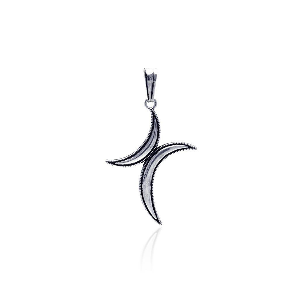 Sterling Silver half moon oxidized cross pendant