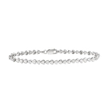 Load image into Gallery viewer, Sterling Silver Rhodium Plated Heart Clear CZ Tennis Bracelet