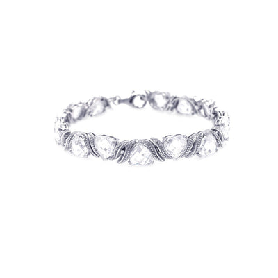 Sterling Silver Rhodium Plated Hear Clear CZ Tennis Bracelet